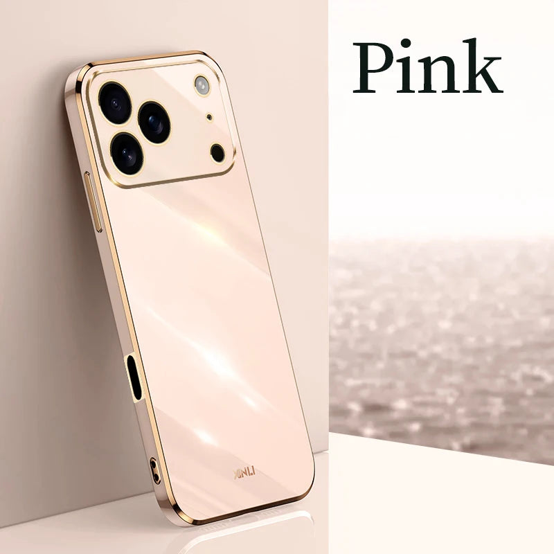 Solid Plating Phone Case For iPhone 17 Pro Max 17 Air 16e 16 Pro Max 16Plus 17Pro Max Cover Soft Silione Shockproof Cases Bumper