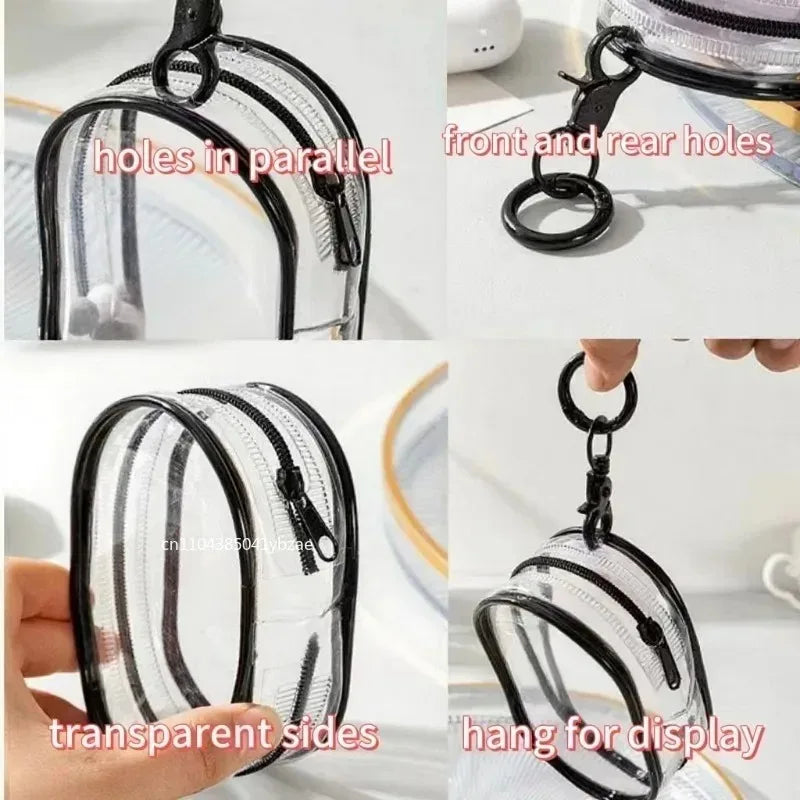 Portable Mini Clear Zipper Storage Bag - Space-Saving Organizer for Earphones & Chargers, Versatile with Handy Keychain Loop
