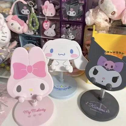 New Sanrio Foldable Phone Stand Melody Kuromi Portable Anti-Slip Base Soft Silicone Compatible with All Smartphones Tablets Gift
