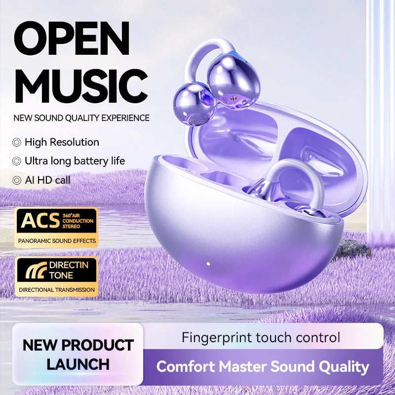 Fone Bluetooth Headset 5.3 Wireless Bone Conduction Headphones Clip Ear Music Noise Canceling HD Call Sports Gaming Earphone