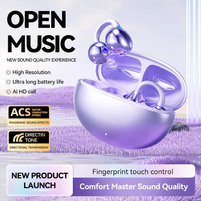 Fone Bluetooth Headset 5.3 Wireless Bone Conduction Headphones Clip Ear Music Noise Canceling HD Call Sports Gaming Earphone