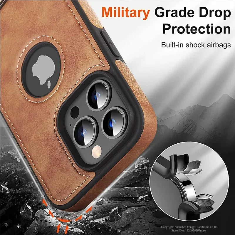 Luxury PU Leather Mobile Phone Case for iPhone 16 15 14 Pro Max Plus 13 12 Mini 11 Mobile Cases with Kickstand Slim Back Cover