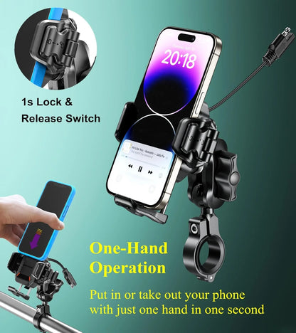 Upgraded Motorcycle Phone Holder 15W Wireless Charger QC3.0 USB Fast Charging Moto Handlebar Bracket GPS Shockproof Stand