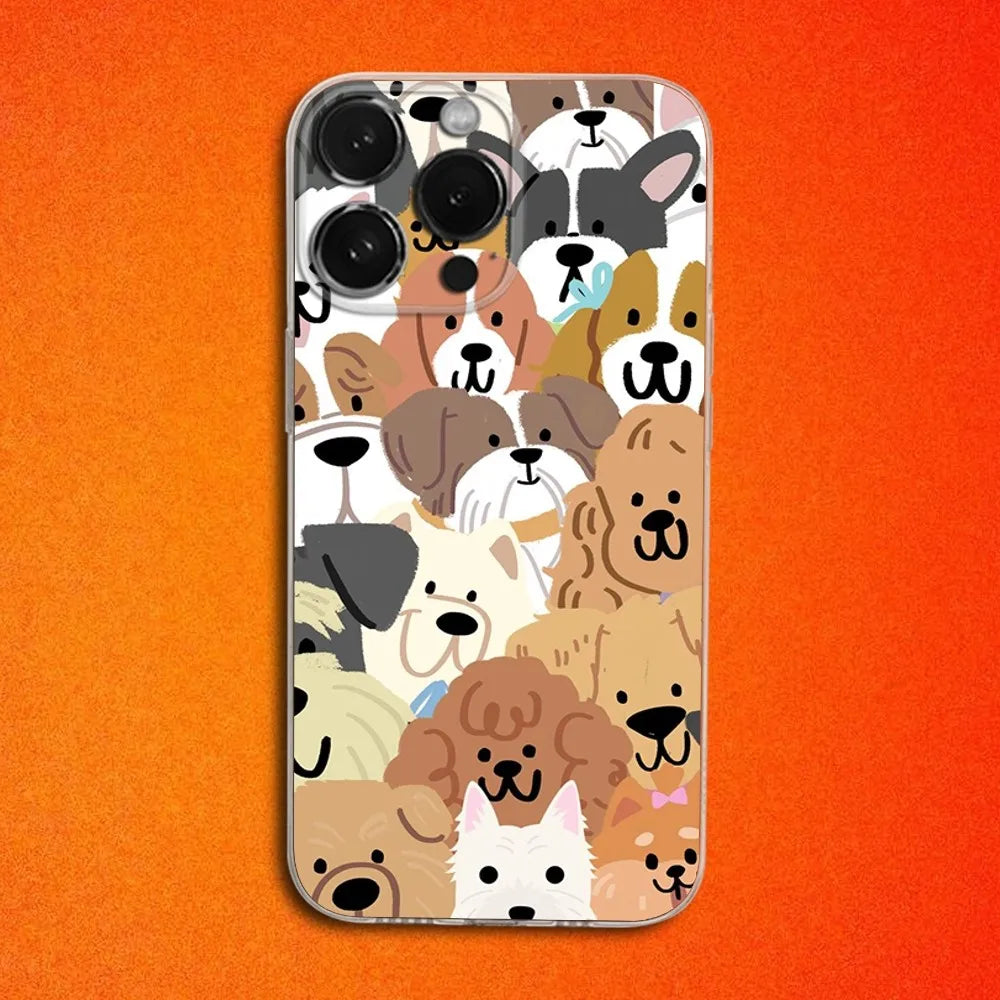 Pet Puppy Dog Cute Phone Case For iPhone 16,15,14,13,12,11 Plus,Pro,Max,XR,XS,X,Plus,SE,Mini Transparent Soft Cover