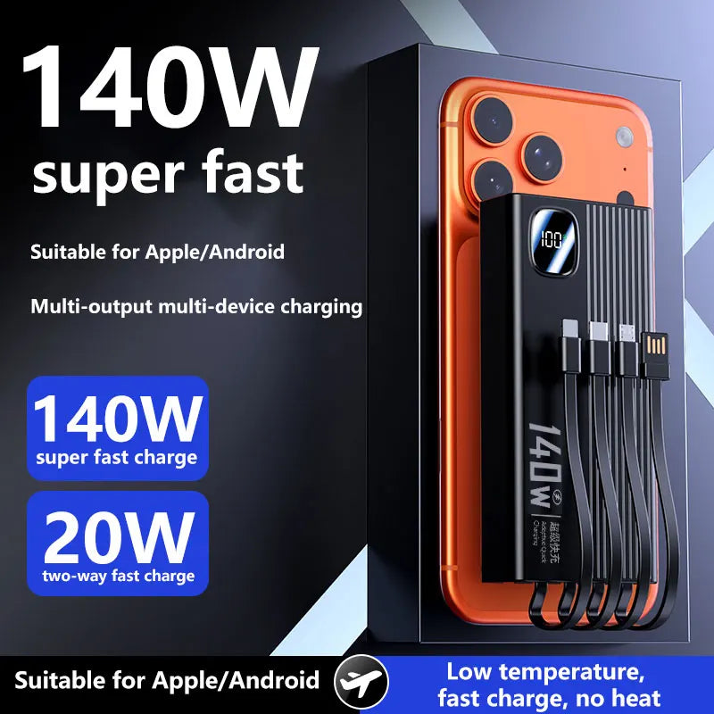 OnePlus 140W 500000mAh Power Bank  Super Fast Charging Large Capacity 4 in1 Cables Intelligent Digital Display Light For Phones