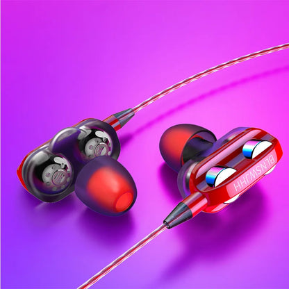 Universal Wired 3.5mm Jack Headset Double Horn 6D Stereo Heavy Bass Music Earphones With Mic Gaming Handsfree In-ear Earbuds