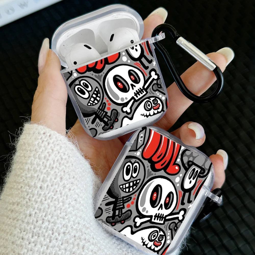 Simple Black Snake Design Case For AirPods 4 3 1 2 Gen TPU Earbuds Case For AirPods Pro 2/Pro Cover with Keychain Accessory