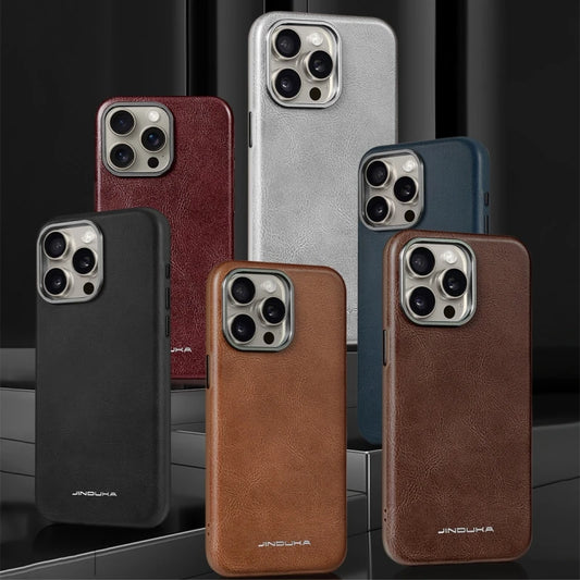 For MagSafe Business Leather Phone Case for iPhone 17 16 15 14 13 Pro Max Plus 17air Magnetic Wireless Charging Shockproof Cover