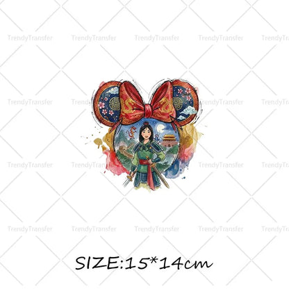 Mouse Head Princess Iron on Transfers for Clothes Heat Press Stickers Thermal Patches on Tees