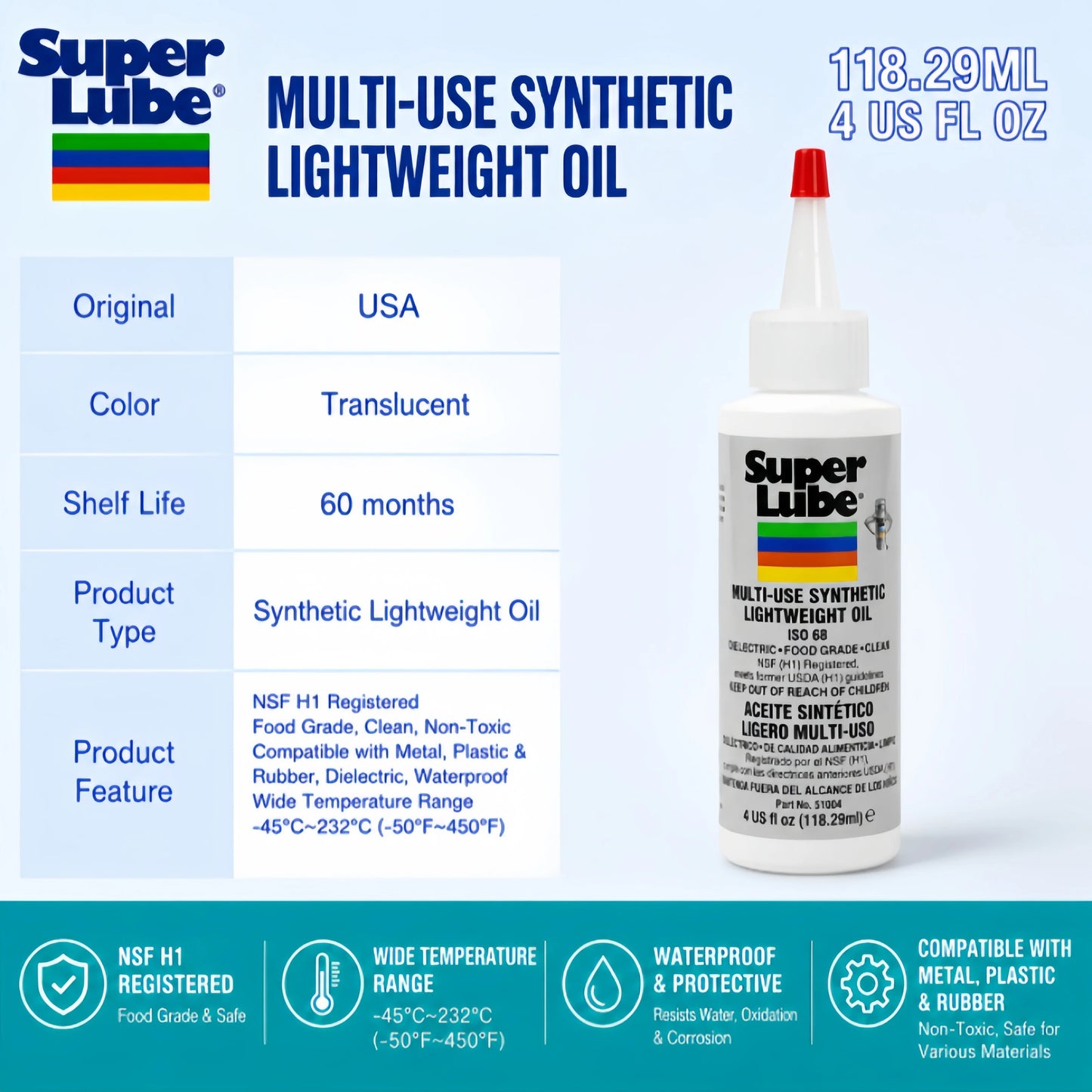 Super Lube 51004 Synthetic Oil ISO 100 NSF H1 Food Grade Lubricant Oil for Keyboard Switch Gear Bearing Plastic Safe 20ml 50ml