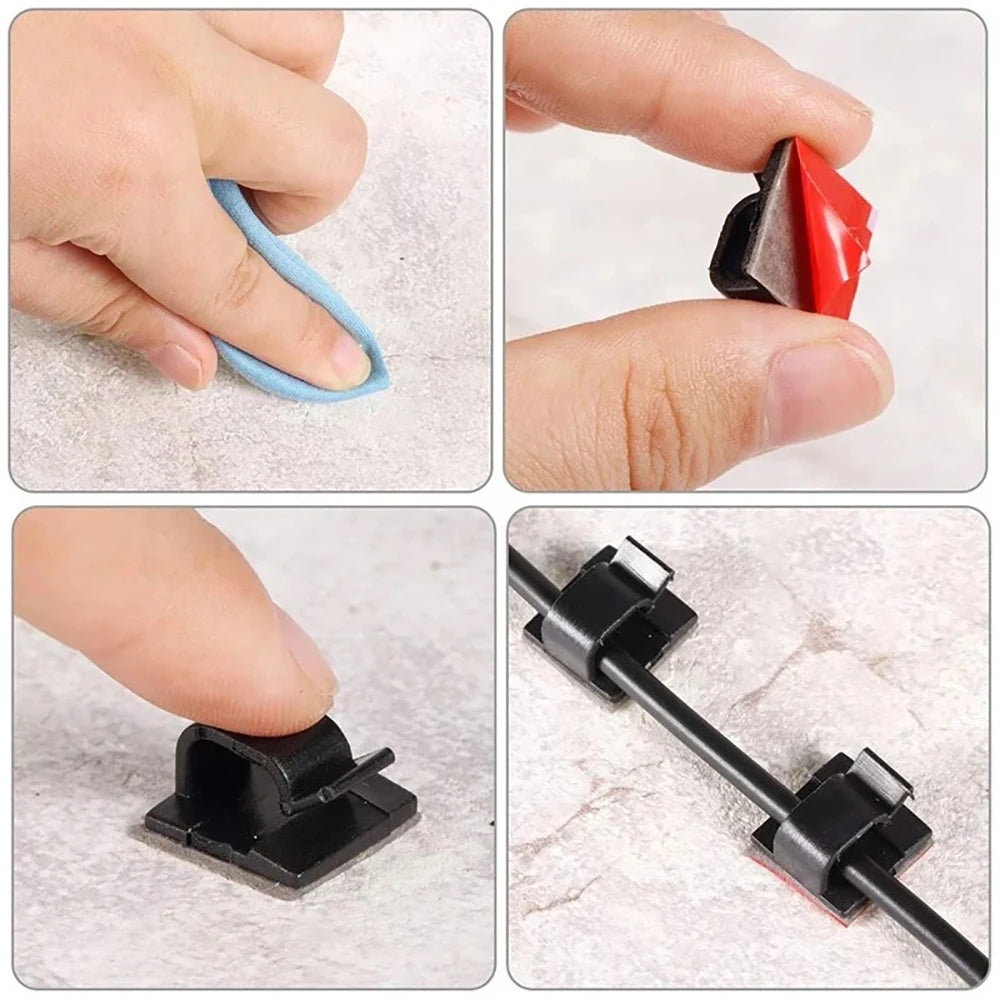 Cable Management Clips Organizer 20/40Pcs Drop Wire Holder Cord Self-Adhesive Cable Manager Fixed Clamp Wire Winder Clips Attach