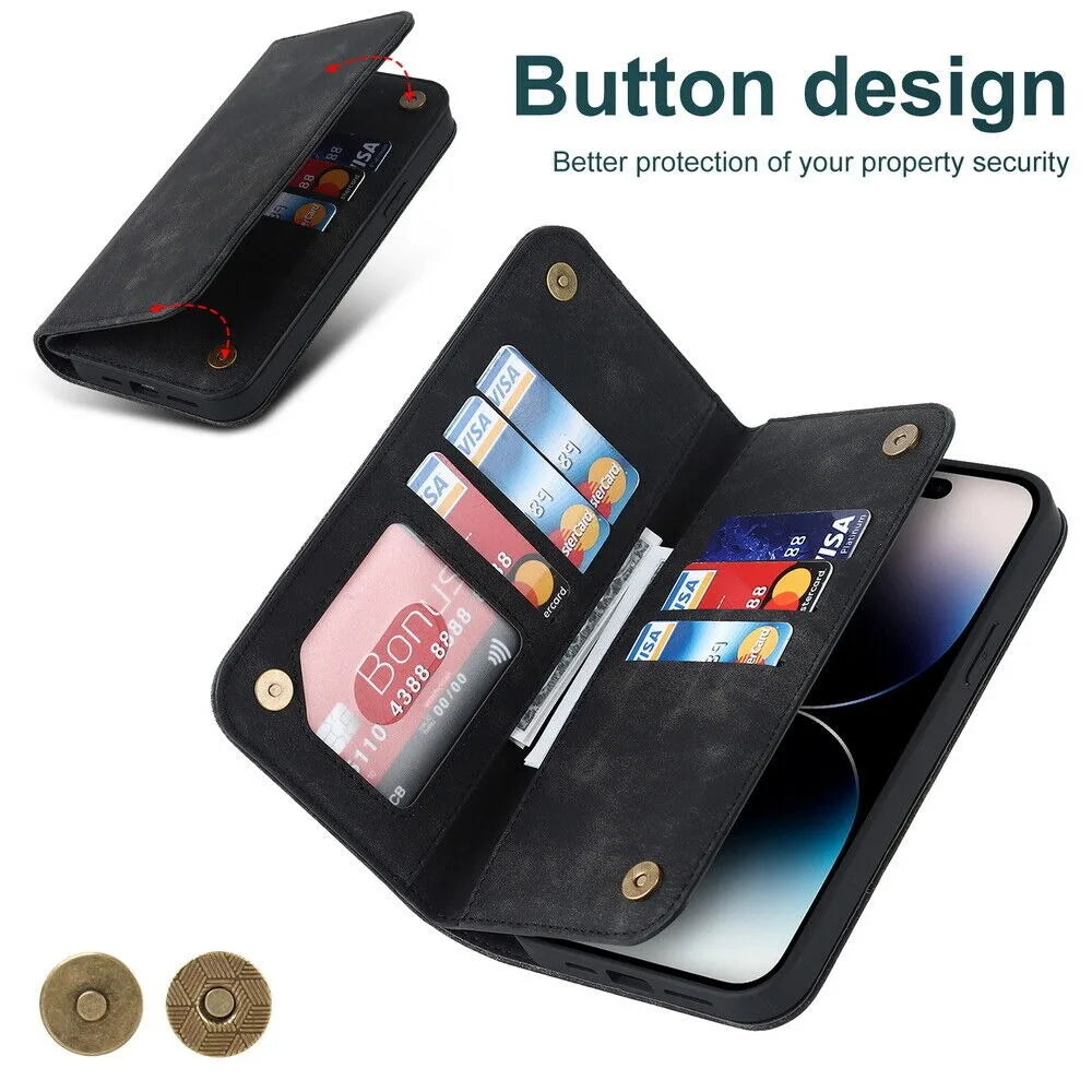 For iPhone 12 13 14 15 Pro Max 14 Plus 13Mini Flip Leather Wallet Card Slot MagSafe Charging Case Cover