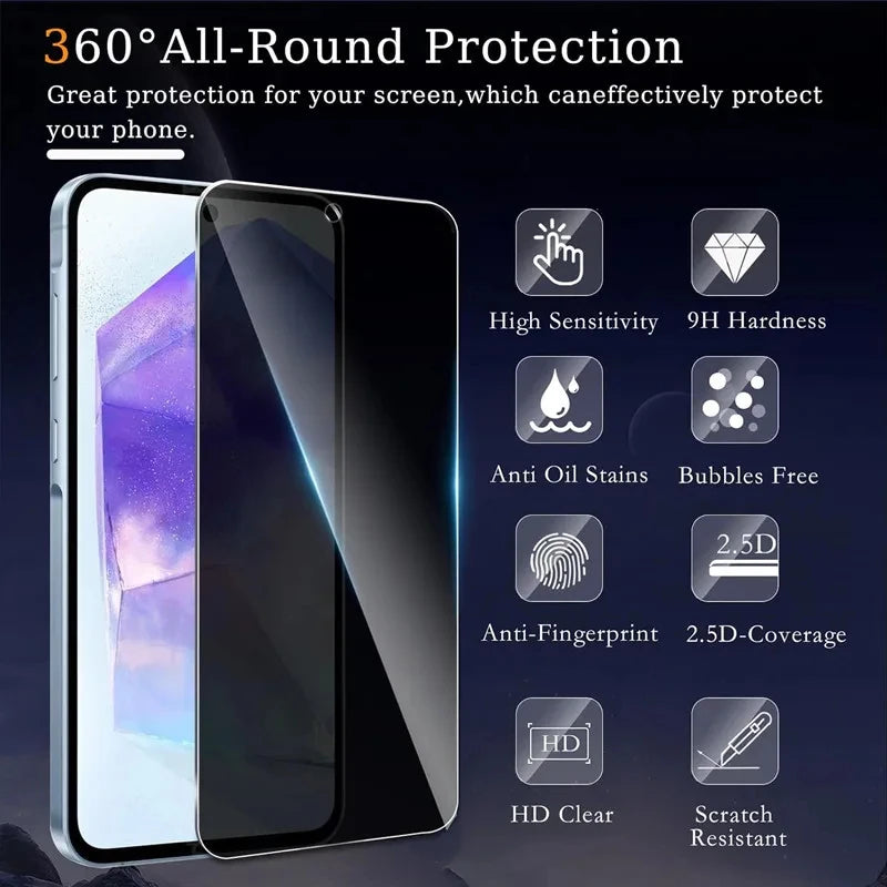 Privacy Screen Protector for Samsung A55 A56 A36 A26 A15 A14 A13 A06 A54 A53 A52 A33 A34 A35 A25 A22 A32 A01 A03 A02 A05 Glass