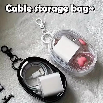 Portable Mini Clear Zipper Storage Bag - Space-Saving Cable Organizer for Earphones Chargers Versatile with Handy Keychain Loop