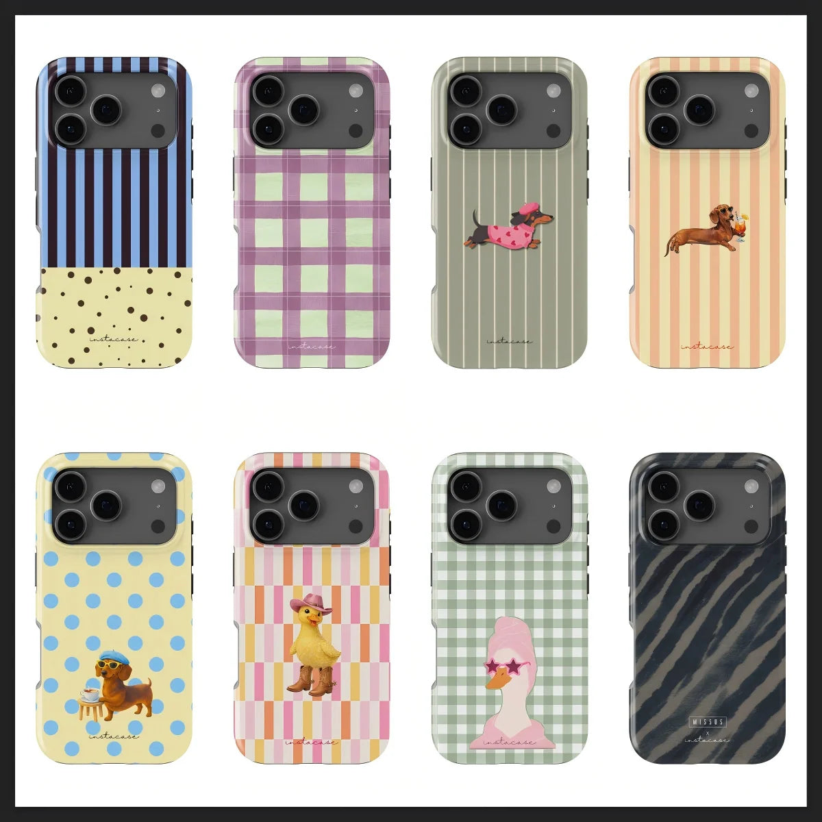 Vintage Dachshund Duck & Plaid Stripe Phone Case for iPhone 17 17e 16e 16 15 14 13 12 11 Air Pro Max Plus Double-layer BackCover