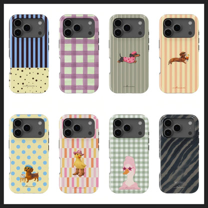 Vintage Dachshund Duck & Plaid Stripe Phone Case for iPhone 17 17e 16e 16 15 14 13 12 11 Air Pro Max Plus Double-layer BackCover