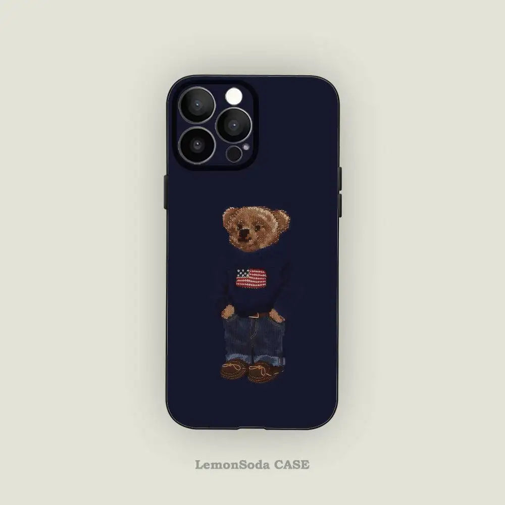 American Teddy Bear-P-POloS Phone Case Black Silicone Matte Phone Case For Iphone 17 Air 16 15 14 13 12 11 Pro Max TPU Soft Case