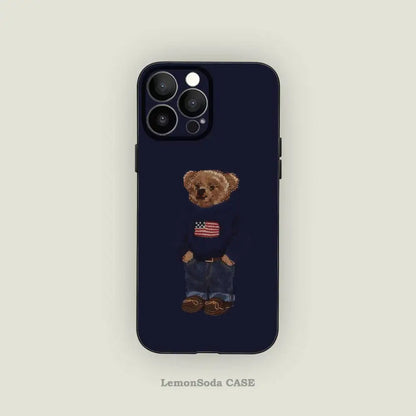 American Teddy Bear-P-POloS Phone Case Black Silicone Matte Phone Case For Iphone 17 Air 16 15 14 13 12 11 Pro Max TPU Soft Case