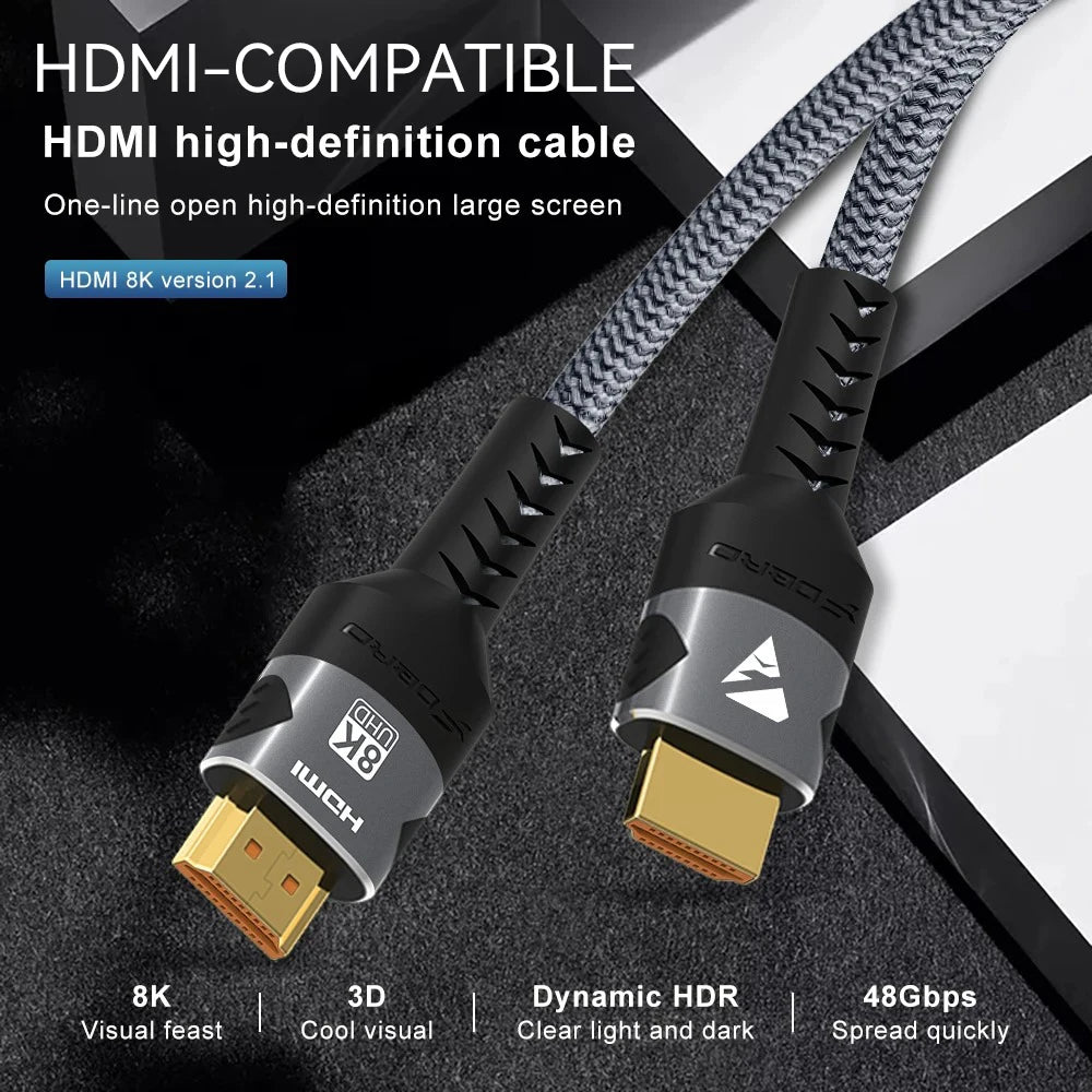 8K HDMI-Compatible Cable 4K@120Hz 8K@60Hz HDMI 2.1 Cable 48Gbps Adapter For RTX 3080 eARC HDR Video Cable PC Laptop TV box PS5
