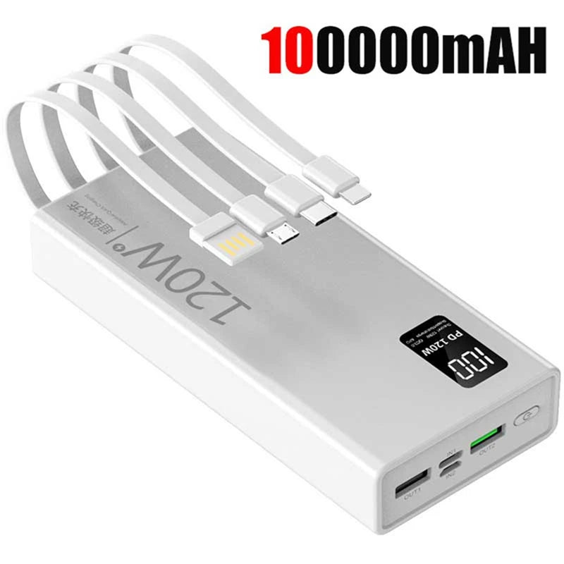 Lenovo 4-in-1 Power Bank 120W 500000mAh High Capacity With Cables Super Fast Charging Portable Charger For iPhone Samsung 2026