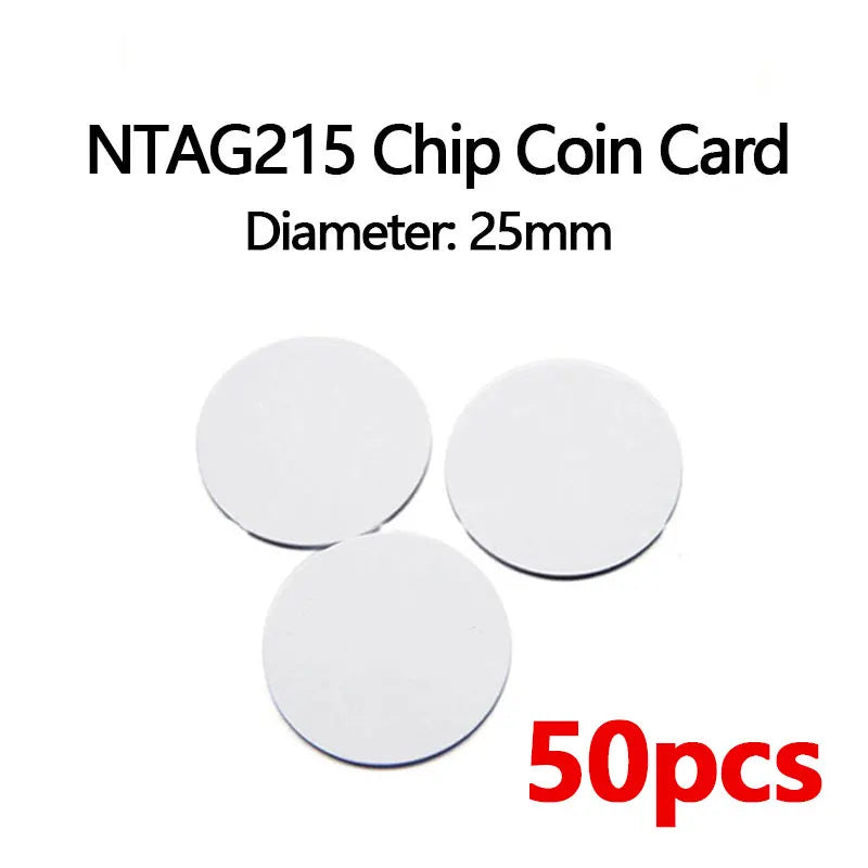 NFC215 White Rewritable NTAG215 NFC Round Coin Cards 25mm, 13.56MHz 504 Bytes Smart Labels for NFC Phones & Games