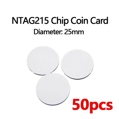 NFC215 White Rewritable NTAG215 NFC Round Coin Cards 25mm, 13.56MHz 504 Bytes Smart Labels for NFC Phones & Games
