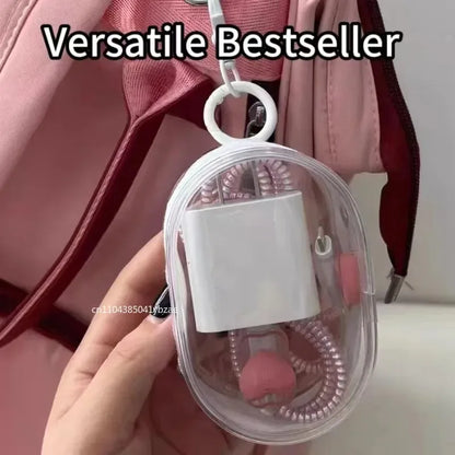 Portable Mini Clear Zipper Storage Bag - Space-Saving Organizer for Earphones & Chargers, Versatile with Handy Keychain Loop