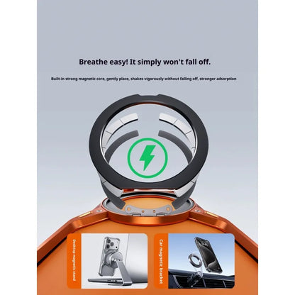 For iPhone 17 Pro Max 17Pro For MagSafe Orange Aluminum Alloy Magnetic Stand Phone Case Removable  Metal Rimless Bumper Cover
