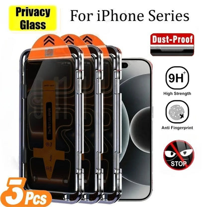 3Pcs Anti Spy Full Screen Protector for iPhone 17/16/15/Pro Max 17e/16e/Air/14/13/12/Pro 15/14 Plus Dust Free Installation Glass