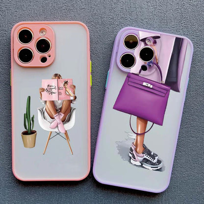 Girl Women Coffee Miss Phone Case For iphone 16 12 11 14 13 15 Pro Max X XS XR SE 2020 7 8 Plus Fashion Lady High Heel Covers