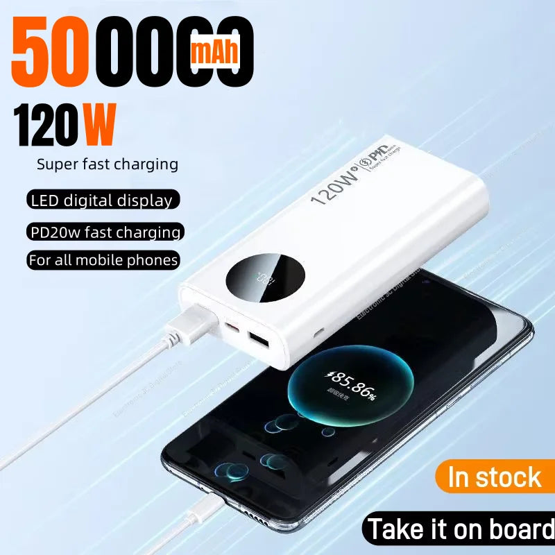 500000mAh Fast Charging Power Bank 120W High Capacity Powerbank Portable Battery Charger Take On The Plane For All Phones