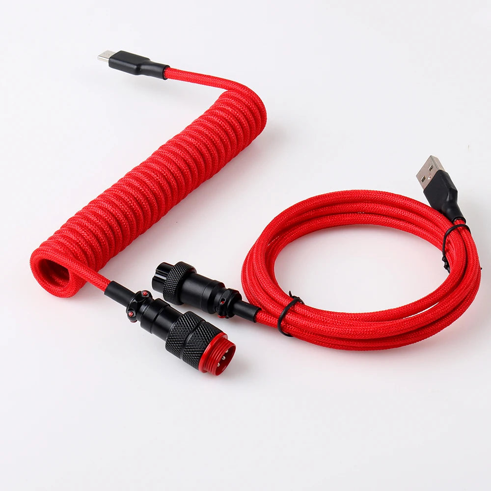 LANO Custom Paracord Coiled Mechanical Keyboard Type C Data Spring Cable GX16 Aviator Coil Spiral Usb C for Gaming Coiled Cable