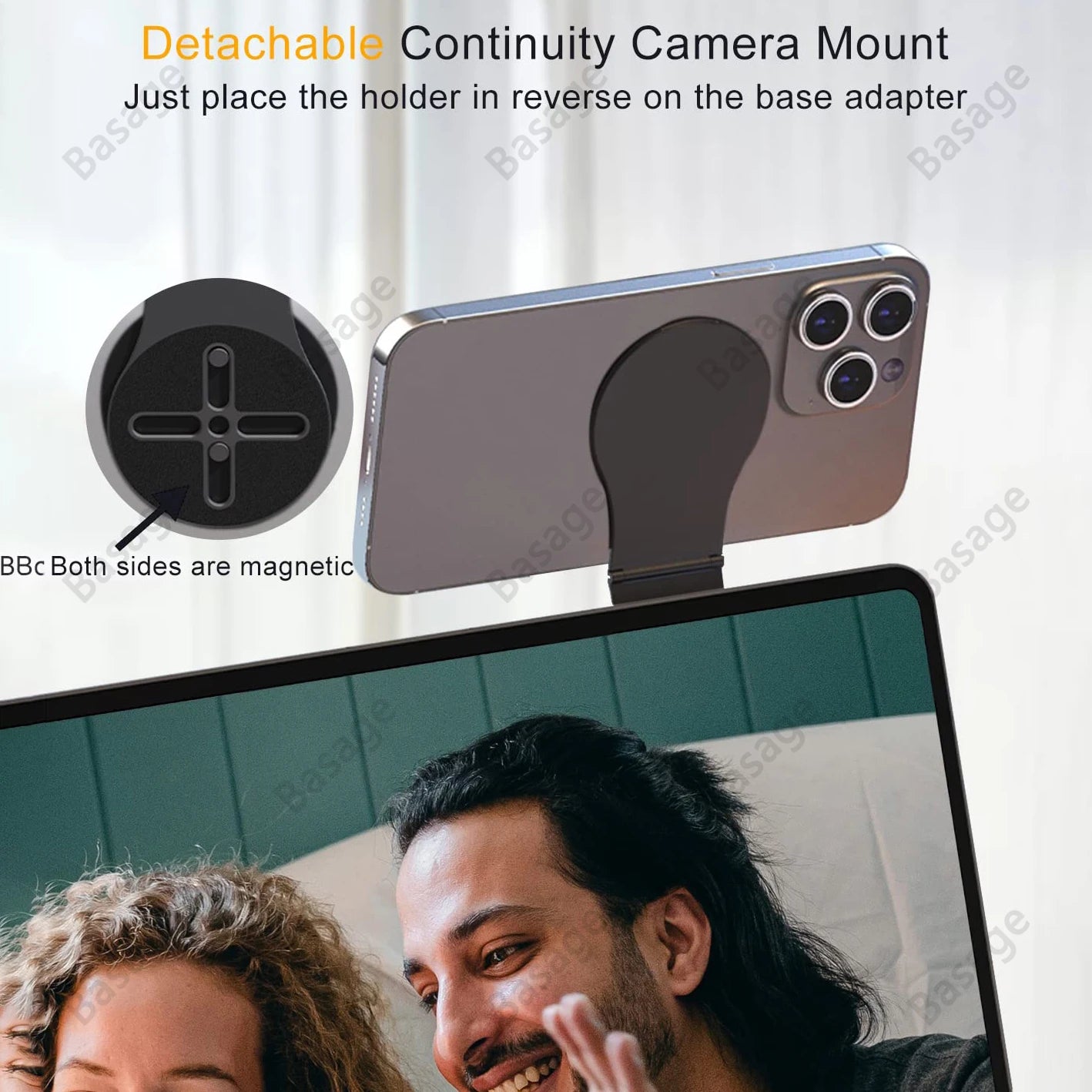 Detachable Magnetic Phone Holder for Laptop/Continuity Camera/Tripod/Desk，Foldable Desktop Monitor Side Phone Mount for Magsafe