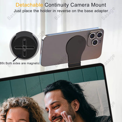 Detachable Magnetic Phone Holder for Laptop/Continuity Camera/Tripod/Desk，Foldable Desktop Monitor Side Phone Mount for Magsafe