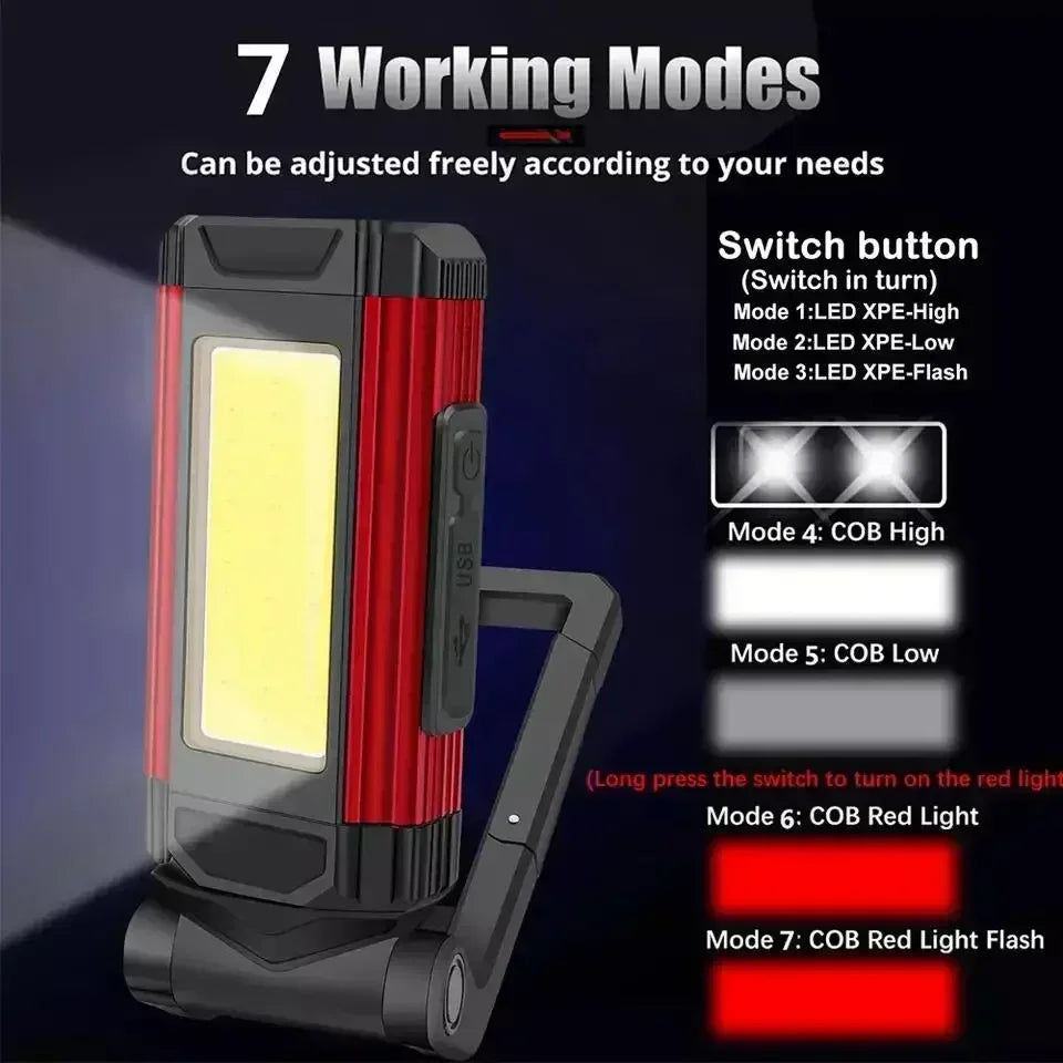 USB Rechargeable LED Flashlight with Magnetic COB Work Light Portable Camping Lantern Type-C Power Bank Function Lamp