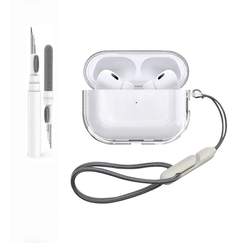 Case for Airpods Pro 3 Earphone Accessories Transparent Protective Shockproof Case with Cleaning Kit Keychain for Airpods Pro 3