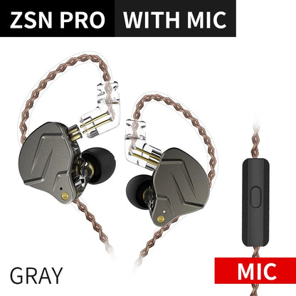 KZ ZSN Pro Headphones In Ear Monitor Hybrid Technology Best Earphone 1BA+1DD HIFI Bass Phone Metal Wired Headset With Microphone
