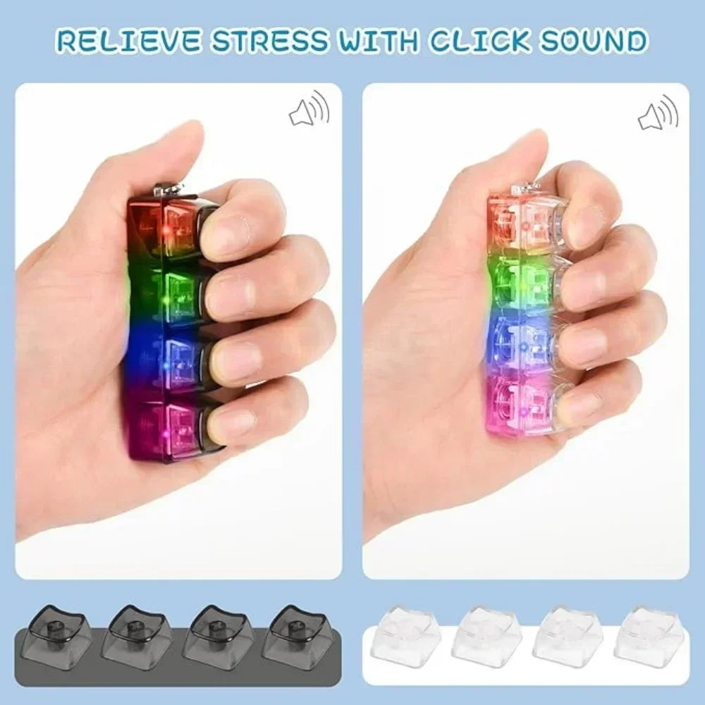 LED Light-Up Keychain Keyboard Clickable Button Fidget Toy for Stress Anxiety Relief Portable Desk Accessory Office Decor Gift