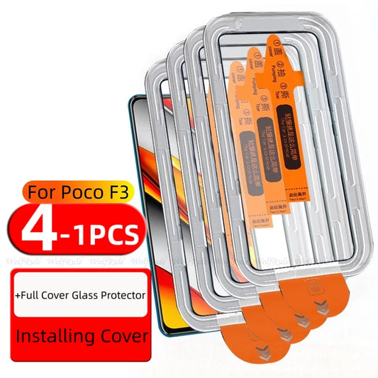 4/3/2/1pcs For Poco F3 Glass Xiaomi Poco F3 Tempered Glass Phone Protective HD 9H Cover Full Dust Free Screen Protector Poco F3
