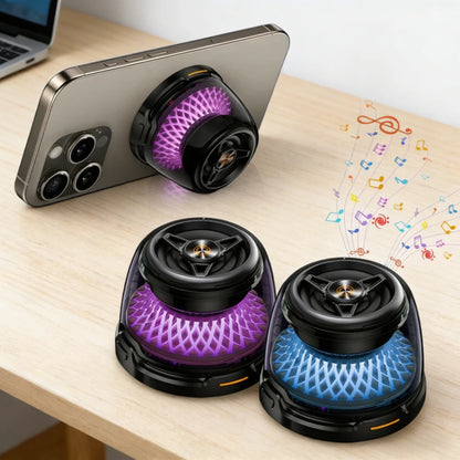 2 in 1 Bluetooth Speaket Magnetic Wireless Charger Phone Holder for Magsafe iPhone 17~12 RGB Music Rhythm Player Mini Sound Box