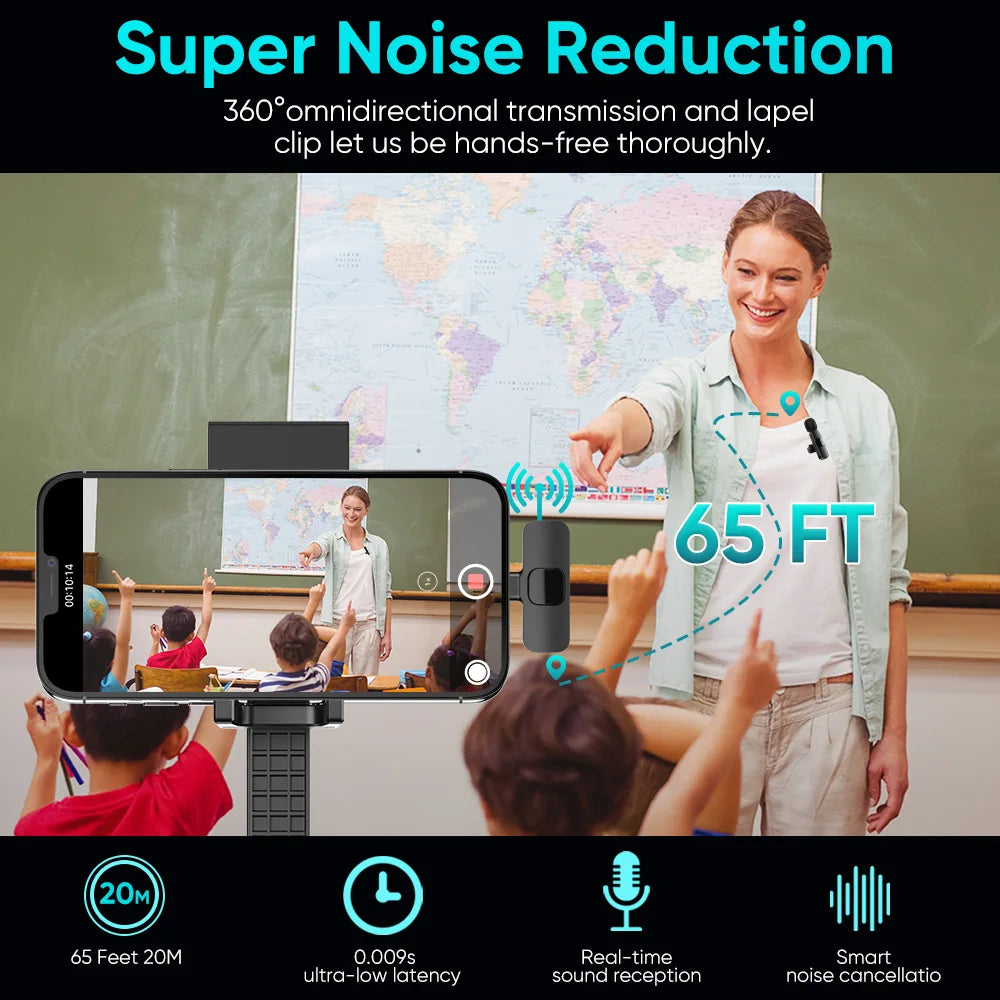 Wireless Lavalier Microphone For iPhone 17 16 15USB C Mini Microphone with Noise Cancellation Lapel Mic for Video Recording Vlog