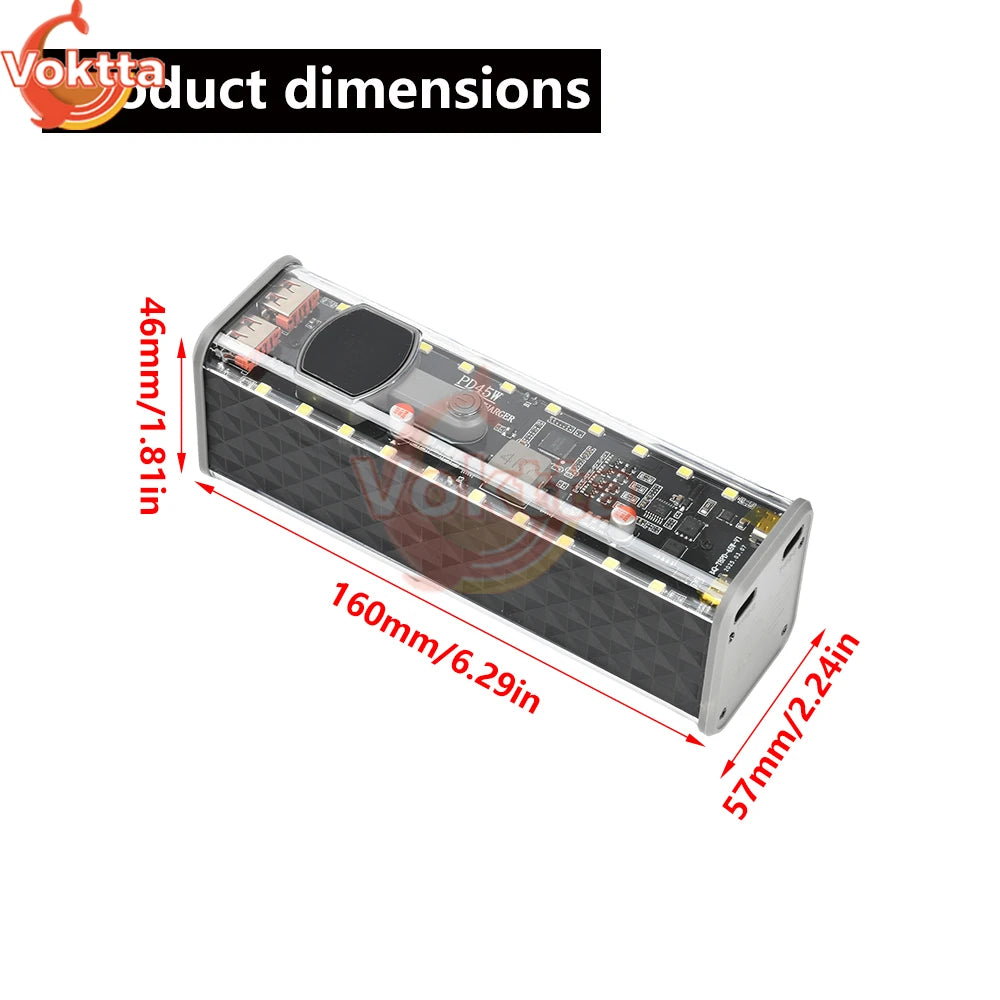 PD 45W Super Fast Charging Transparent Power Bank Battery Shell Welding Free 8 sections 18650 Battery Box With Outdoor Light