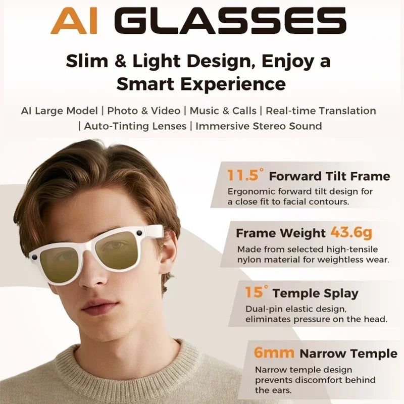2026 Smart AI Glasses 4K 800W Camera 3600mAh Power Bank 32GB BT Translation ChatGPT Music Photos & Video Sunglasses Men  Women