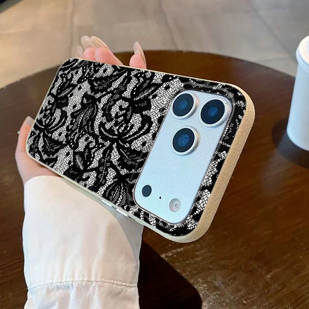 Black Lace Pattern Mobile Phone Case For iPhone 17 Air 16 15 14 13 12 11 17 Pro Max 15 Plus 14 Pro Cartoon Soft Cover