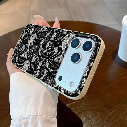 Black Lace Pattern Mobile Phone Case For iPhone 17 Air 16 15 14 13 12 11 17 Pro Max 15 Plus 14 Pro Cartoon Soft Cover