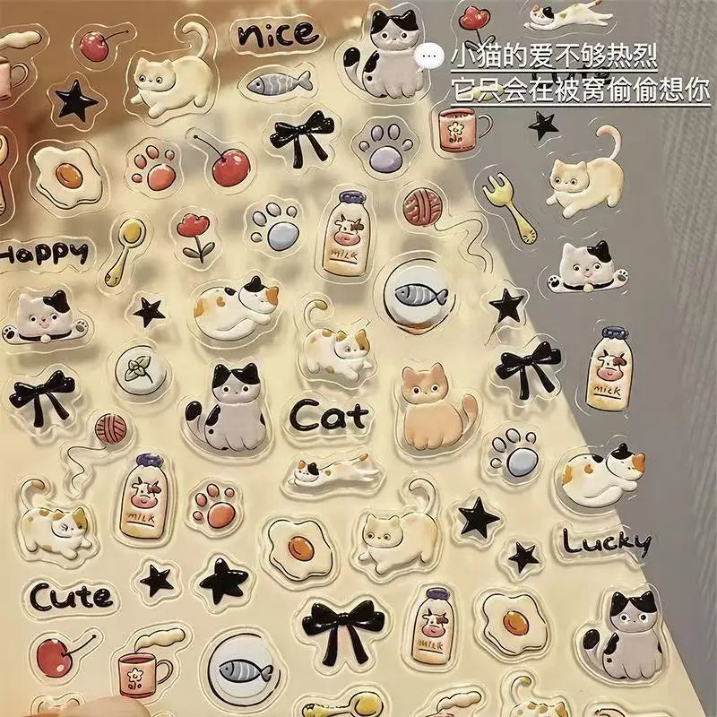 INS Cute Cat Dog Sticker Korean Style Cute 3D Relief Decal Decorative Kawaii Stickers Mobile Phone Case DIY PC Waterproof Decals