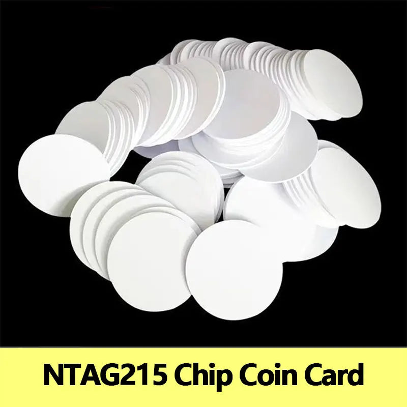 NFC215 White Rewritable NTAG215 NFC Round Coin Cards 25mm, 13.56MHz 504 Bytes Smart Labels for NFC Phones & Games