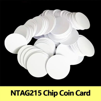 NFC215 White Rewritable NTAG215 NFC Round Coin Cards 25mm, 13.56MHz 504 Bytes Smart Labels for NFC Phones & Games