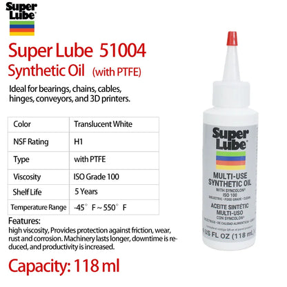 Super Lube 51004 Synthetic Oil ISO 100 NSF H1 Food Grade Lubricant Oil for Keyboard Switch Gear Bearing Plastic Safe 20ml 50ml