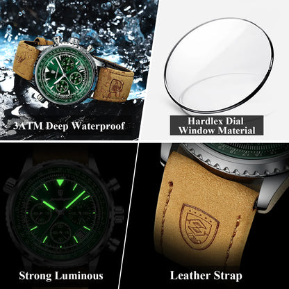 POEDAGAR Business Men Wristwatch Waterproof Luminous Date Chronograph Sport Man Clock Leather Quartz Fashion Men's Watches Reloj